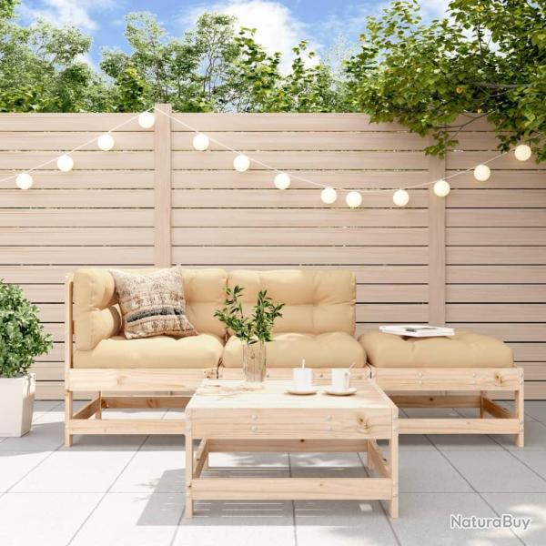 Salon de jardin 4 pcs avec coussins bois massif