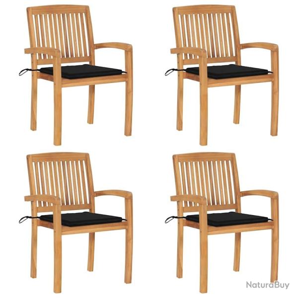 Chaises de jardin empilables avec coussins lot de 4 Teck solide