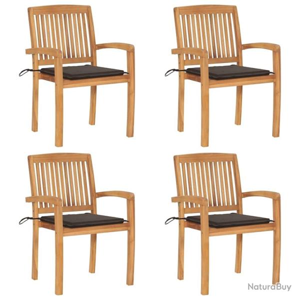 Chaises de jardin empilables avec coussins lot de 4 Teck solide
