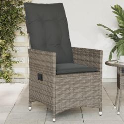 Chaise inclinable de jardin avec coussins gris r&eacute;sine tress&eacute;e