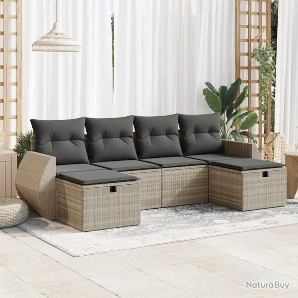 Salon de jardin 6 pcs avec coussins gris clair r�sine tress�e