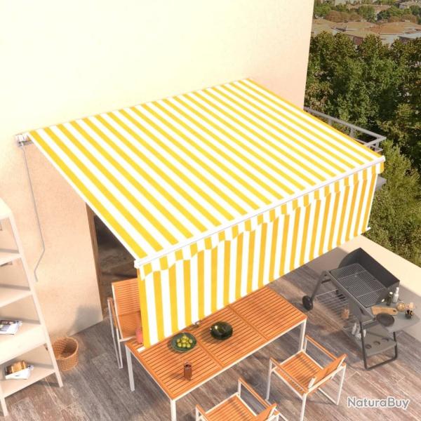 Auvent manuel r�tractable avec store 4x3 m Jaune et blanc