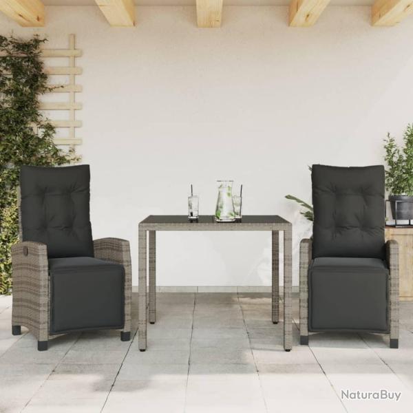 Ensemble � manger de jardin 3 pcs coussins gris r�sine tress�e