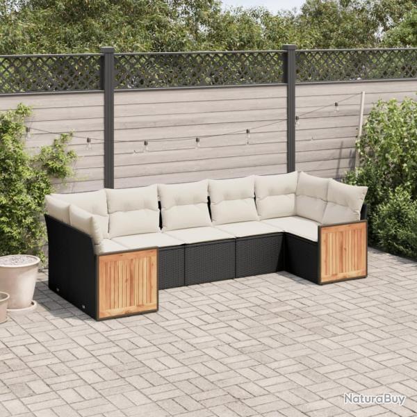 Salon de jardin 7 pcs avec coussins noir r�sine tress�e