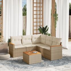 Salon de jardin avec coussins 6 pcs beige r&eacute;sine tress&eacute;e