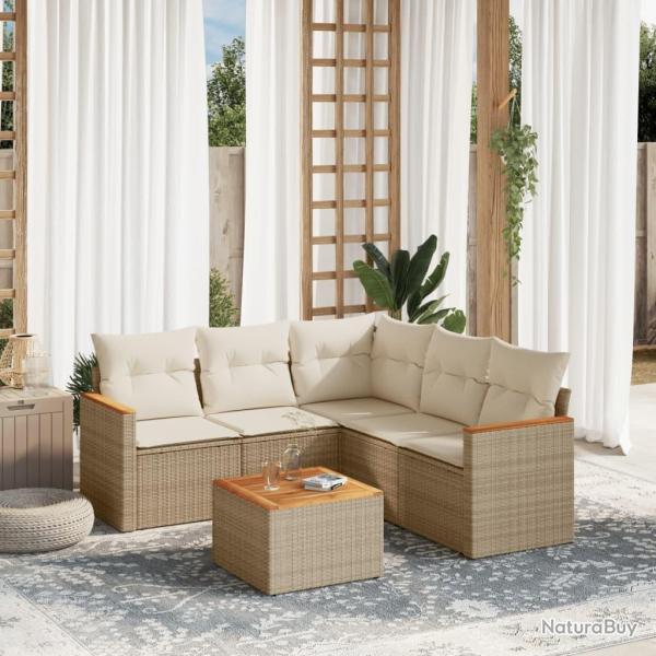 Salon de jardin avec coussins 6 pcs beige r�sine tress�e