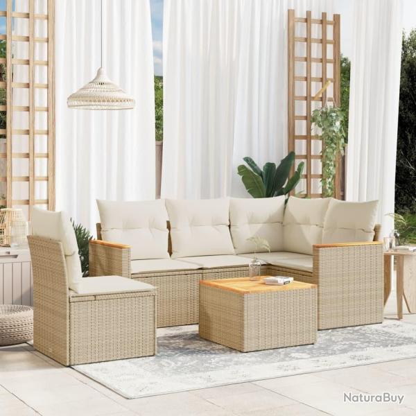 Salon de jardin avec coussins 6 pcs beige r�sine tress�e