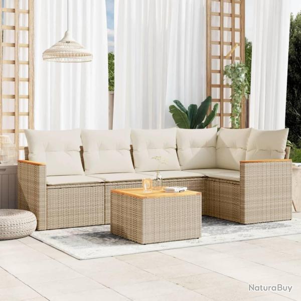 Salon de jardin avec coussins 6 pcs beige r�sine tress�e