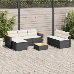 Salon de jardin 5 pcs avec coussins noir r&eacute;sine tress&eacute;e acacia