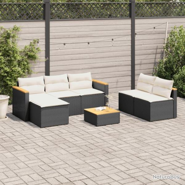Salon de jardin 5 pcs avec coussins noir r�sine tress�e acacia