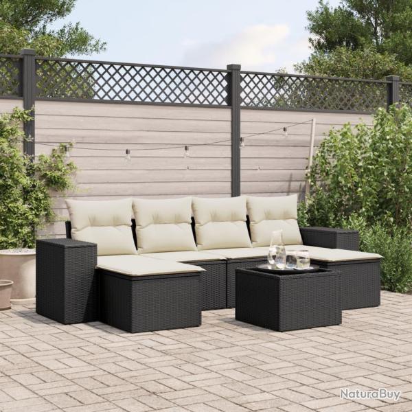 Salon de jardin 7 pcs avec coussins noir r�sine tress�e