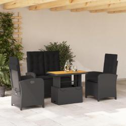 Ensemble &agrave; manger de jardin 4 pcs avec coussins noir
