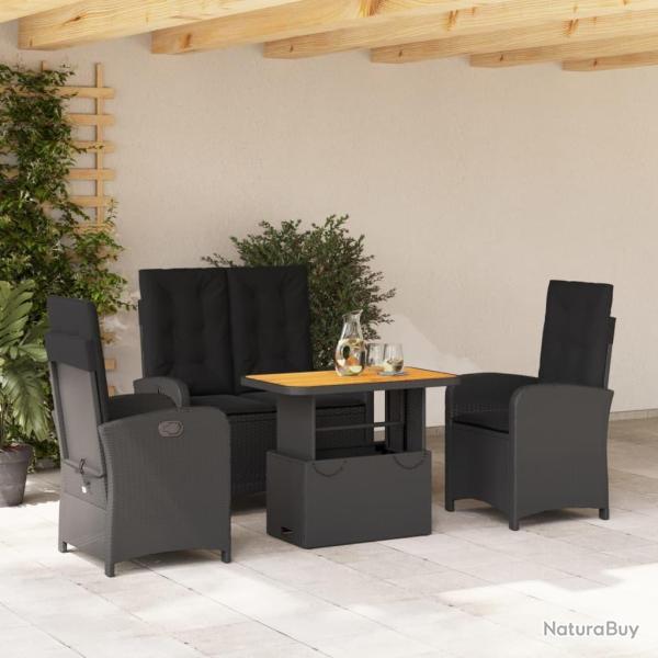 Ensemble � manger de jardin 4 pcs avec coussins noir