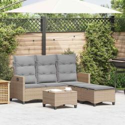 Salon de jardin avec coussins forme de L 3 pcs beige polyrotin