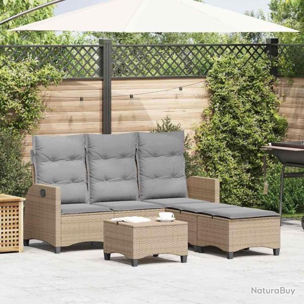 Salon de jardin avec coussins forme de L 3 pcs beige polyrotin