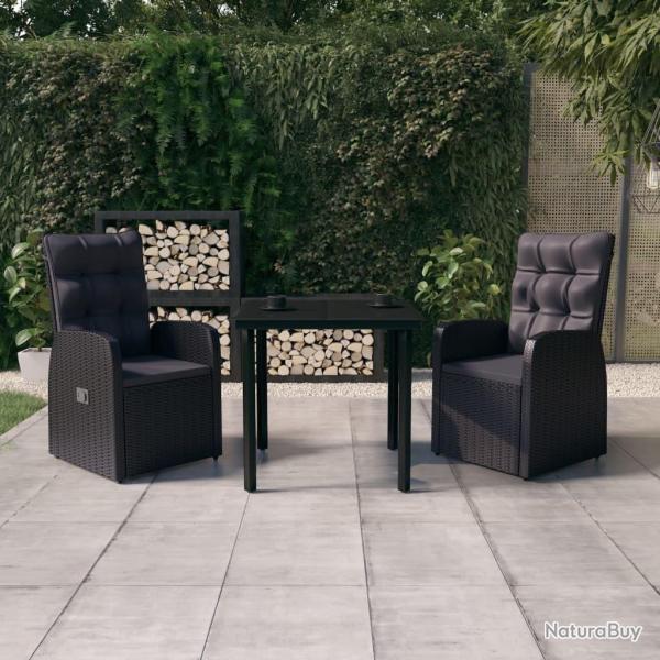 Ensemble � manger de jardin avec coussins 3 pcs noir