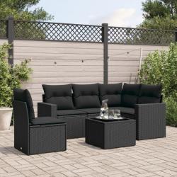 Salon de jardin 6 pcs avec coussins noir r&eacute;sine tress&eacute;e