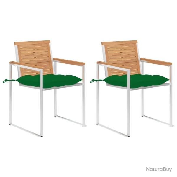 Chaises de jardin avec coussins lot de 2 Teck solide et acier