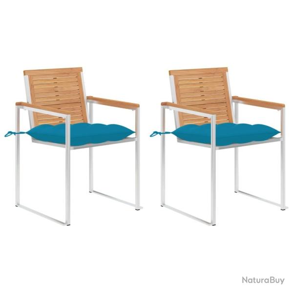 Chaises de jardin avec coussins lot de 2 Teck solide et acier