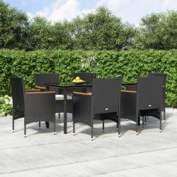 Ensemble &agrave; manger de jardin avec coussins 7 pcs Noir