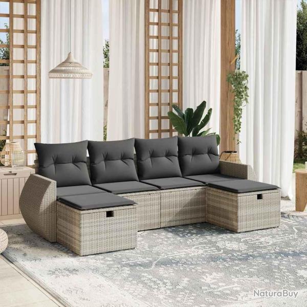 Salon de jardin 6 pcs avec coussins gris clair r�sine tress�e