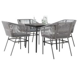 Ensemble &agrave; manger jardin coussins 5 pcs gris poly rotin verre