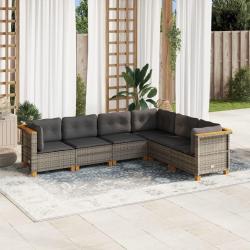 Salon de jardin 6 pcs avec coussins gris r&eacute;sine tress&eacute;e