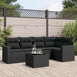 Salon de jardin 6 pcs avec coussins noir r&eacute;sine tress&eacute;e
