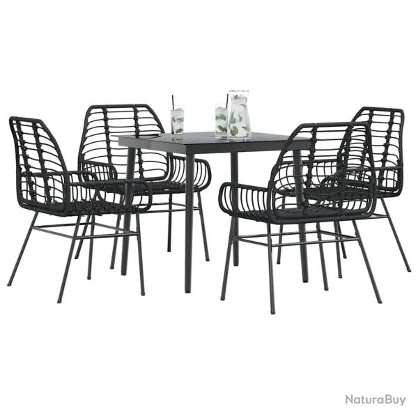 Ensemble � manger de jardin 5 pcs noir r�sine tress�e verre