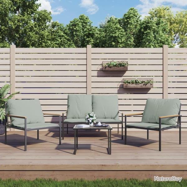 Salon de jardin avec coussins 4 pcs anthracite acier