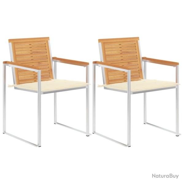Chaises de jardin avec coussins lot de 2 Teck solide et acier