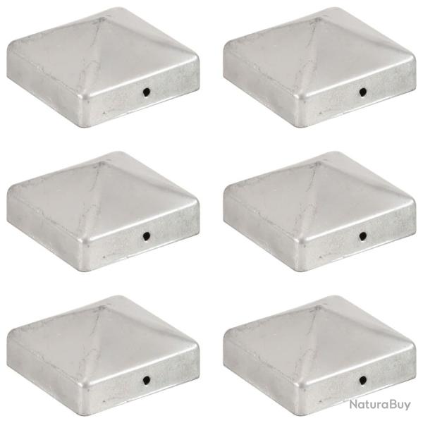 Bouchons de poteau de clture 6 pcs Mtal galvanis 71x71 mm