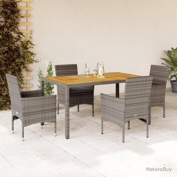 Ensemble � manger de jardin et coussins 5 pcs gris rotin acacia