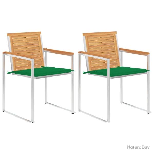 Chaises de jardin avec coussins lot de 2 Teck solide et acier