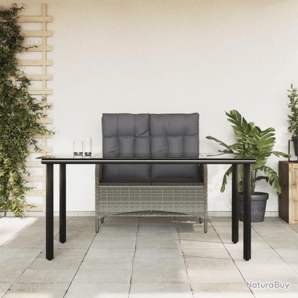 Ensemble  manger jardin et coussins 2 pcs gris rotin