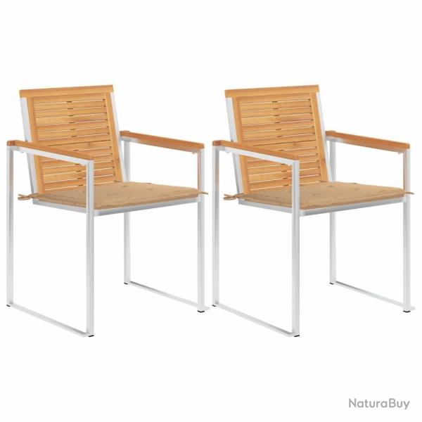 Chaises de jardin avec coussins lot de 2 Teck solide et acier