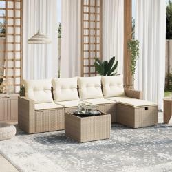 Salon de jardin avec coussins 6 pcs beige r&eacute;sine tress&eacute;e