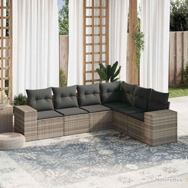 Salon de jardin 6 pcs avec coussins gris clair r�sine tress�e
