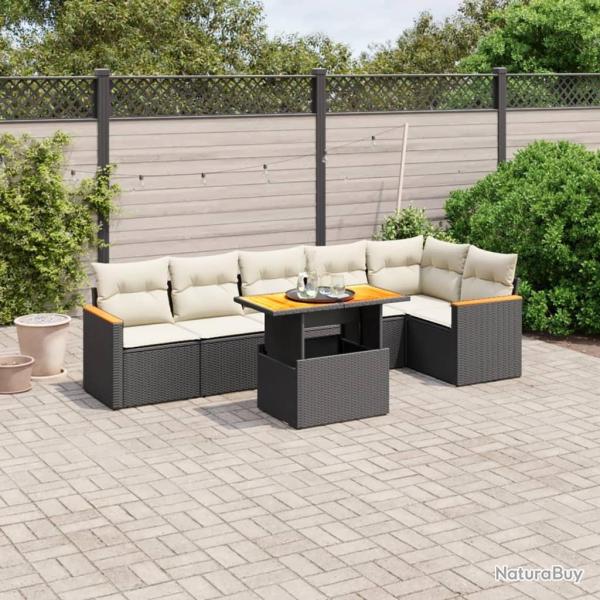 Salon de jardin 7 pcs avec coussins noir r�sine tress�e