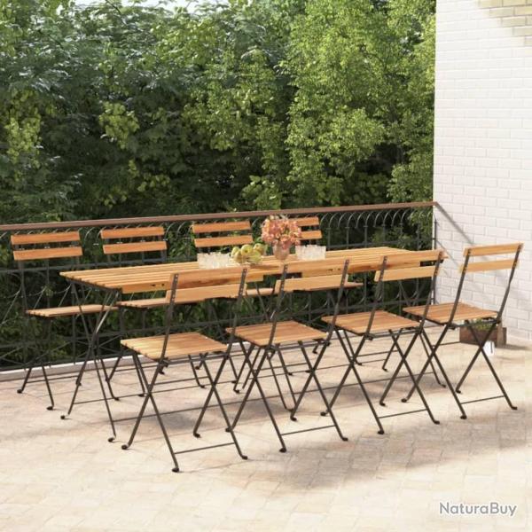 Chaises de bistrot pliantes lot de 8 Bois teck solide et acier