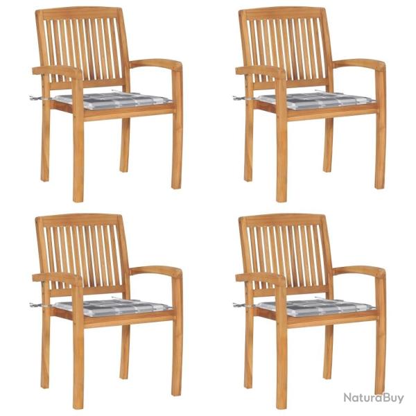 Chaises de jardin empilables avec coussins lot de 4 Teck solide