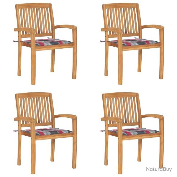 Chaises de jardin empilables avec coussins lot de 4 Teck solide