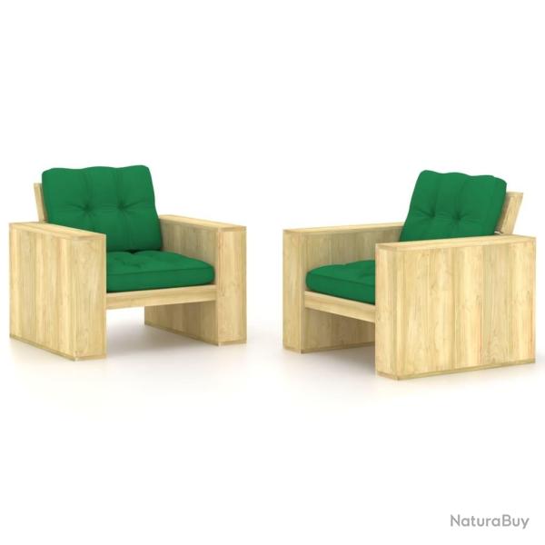 Chaises de jardin lot de 2 avec coussins vert Pin imprgn