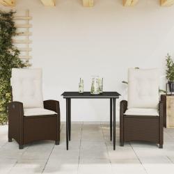 Ensemble &agrave; manger de jardin 3 pcs et coussins marron poly rotin