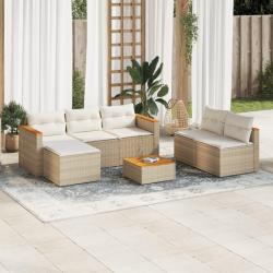 Salon de jardin avec coussins 5 pcs beige r&eacute;sine tress&eacute;e acacia