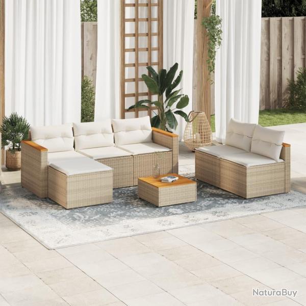 Salon de jardin avec coussins 5 pcs beige r�sine tress�e acacia