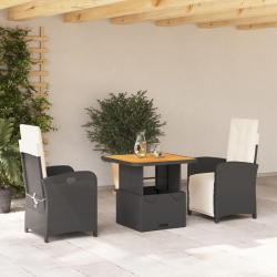 Ensemble &agrave; manger de jardin avec coussins 3 pcs Noir
