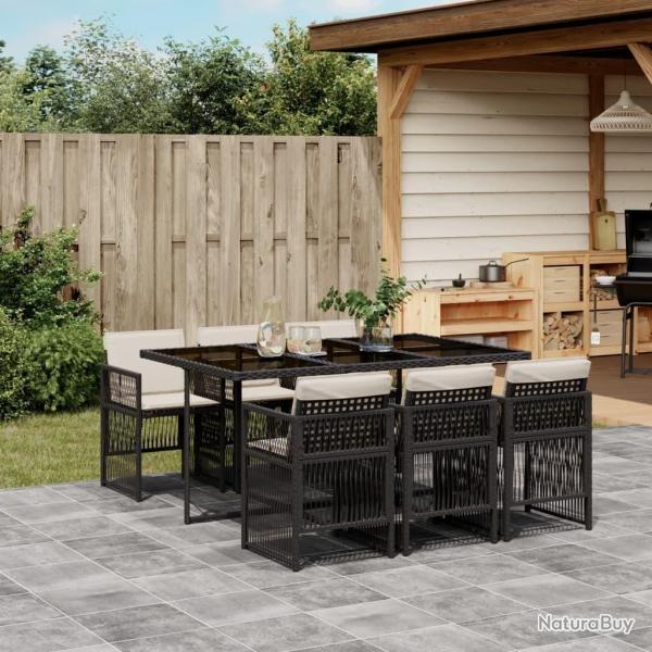 Ensemble � manger de jardin coussins 7pcs Noir R�sine tress�e