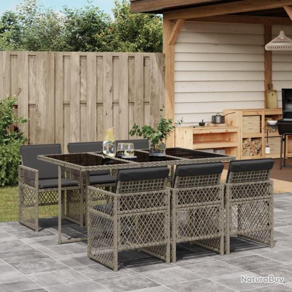 Ensemble � manger de jardin et coussins 7 pcs gris rotin