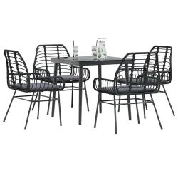 Ensemble &agrave; manger de jardin et coussins 5 pcs noir rotin verre